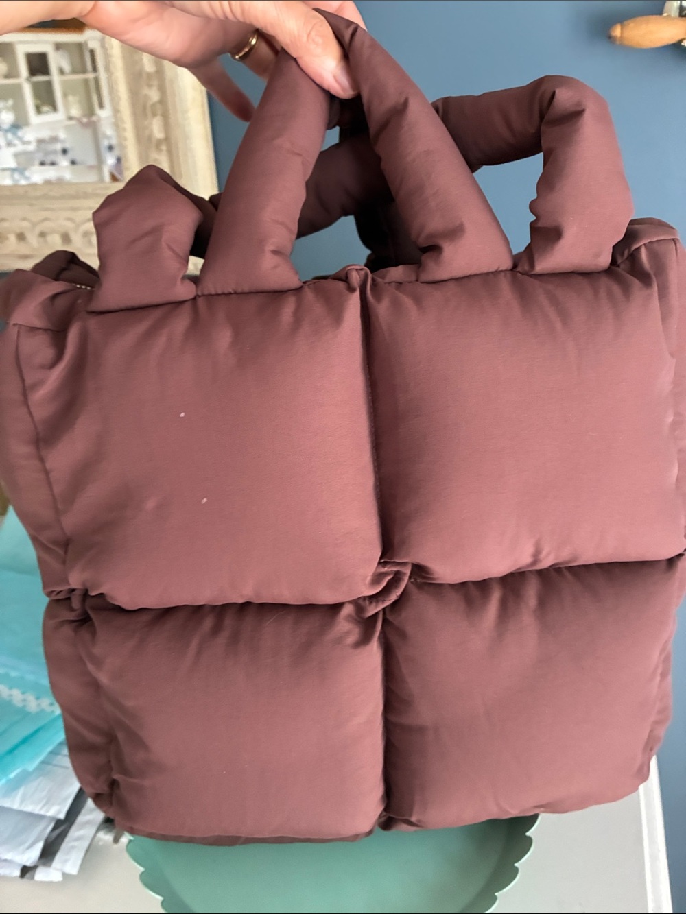 My Mum Made It Quilted Puffy Tote Bag in Brown - Picture 4 of 9